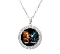 Roosters Fighting Cock Round Pendant Necklaces for Women Alloy Rhinestone Jewelry Custom Picture Necklace