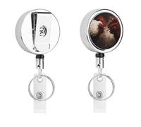 Roosters Fighting Retractable Womens Badge Reel for Men ID Card Holder Clip Work Nurse