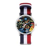 Roosters Polish Folk Art Pattern Quartz Watches Arabic Numerals Wrist Watch with Adjustable Strap for Men Women