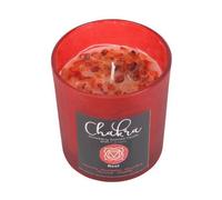 Root Chakra Candle With Strawberry Crystal Chips & Frosted Glass