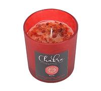 Root Chakra Strawberry Crystal Chip Candle | Red Glass Holder | Fire Agate Crystals | Spiritual Fragrance