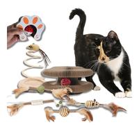 Root e Shop Kitty Kurlz Cat Toy Interactive Cardboard Scratcher, Spiral Tower, Feather Balls - Flexible Curl Play Toy for Cats
