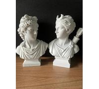 Root Made Apollo and Artemis (Diana) 2-Piece Set Decorative Bust Greek Mythology Sculpture Goddess Statues
