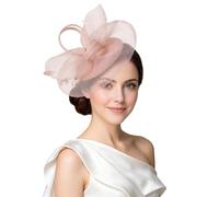 Root Pink Fascinators for Weddings, Champagne Feather Mesh Headband Hat, Elegant Hair Accessories for Mother of the Bride, Royal Ascot Ladies Day 2026 & Vintage Tea Party