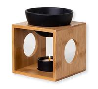rooted. ® Bamboo Tea Light Aroma Lamp Design Aroma Lamp Made of Bamboo and Ceramic Warmer for Essential Oils, Fragrance Oil and Scented Wax Natural and Matt Black German Brand Quality