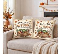 Rooted in Autumn Harvest Vegetable Crate Throw Pillow Covers 18x18 Set of 2