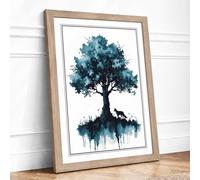 Rooted in Blue Botanical Framed Wall Art Print A1 (84.1×59.4cm) Oak, Wall Decor for Living Room, Bedroom, Office & Home, Ready to Hang, Art Gift