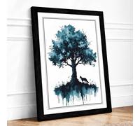 Rooted in Blue Botanical Framed Wall Art Print A4 (29.7×21cm) Black, Wall Decor for Living Room, Bedroom, Office & Home, Ready to Hang, Art Gift