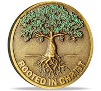 Rooted in Christ Challenge Coin Antique Gold Color Christian Lucky Coin Bible Verse Medallion Pocket Hug Token (Single Coin)