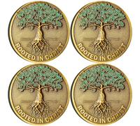 Rooted in Christ Challenge Coin Antique Gold Color Christian Lucky Coin Bible Verse Medallion Pocket Hug Token (Pack of 4)