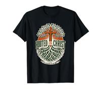 Rooted in Christ Colossians 2:7 Christian Faith Cross Tree Value Graphic T-Shirt