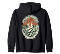 Rooted in Christ Colossians 2:7 Christian Faith Cross Tree Zip Hoodie