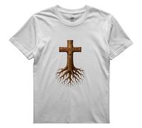 Rooted in Christ Cross T-Shirt, Religious Faith Design, Multiple Colours, Men's and Women's (UK, Alpha, L, Regular, Regular, White, Men)