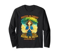 Rooted in Christ Illustrated Scripture | Colossians 2:7 Long Sleeve T-Shirt