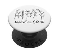 Rooted in Christ Modern Christian Floral Line Art Minimalist PopSockets Adhesive PopGrip