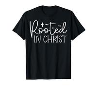 Rooted in Christ Modern Typography Heart Design T-Shirt