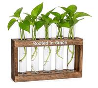 Rooted in Grace Plant Propagation Station - Wooden Stand with 5 Glass Vases, Faith-Inspired Christian Gift for Women, Indoor Plant Cutting Holder for Home, Office, Garden and Housewarming Décor