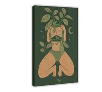 Rooted in Growth - Feminine Botanical Moon, Self Love Canvas Poster Wall Art Decor Print Picture Paintings for Living Room Bedroom Decoration 12x18inch(30x45cm)