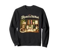 Rooted in His Word Christian Bible Study Faith Bookshelf Cat Sweatshirt