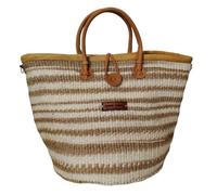 Rooted in Life Basket - Handwoven Sisal Tote Bag with Leather Trim with Leather Handles and Button Closure, Large Straw Purse Perfect for Travel, Handmade Summer Beach Tote Handbag for Women