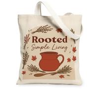 Rooted Minimalistic Living Fall Botanical Pitcher Canvas Tote Bag 13x15 Inch, Beige, 13x15 Inch