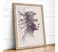 Rooted Modern Framed Wall Art Print A3 (42×29.7cm) Oak, Wall Decor for