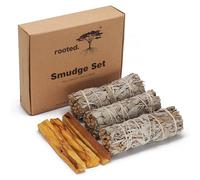 rooted.® Premium Incense Set [Organic Quality] | 3 Bundles California Sage + 3 Palo Santo Smoking Wood [100% Pure Natural] | Traditional Incense | 100% Controlled and Sustainable Harvest