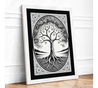 Rooted Symmetry Botanical Framed Wall Art Print A4 (29.7×21cm) White, Wall Decor for Living Room, Bedroom, Office & Home, Ready to Hang, Art Gift