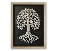 Rooted Tree Botanical Framed Wall Art Print A2 (59.4×42cm) Oak, Wall Decor for Living Room, Bedroom, Office & Home, Ready to Hang, Art Gift