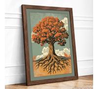 Rooted Tree Botanical Framed Wall Art Print A3 (42×29.7cm) Walnut, Wall Decor for Living Room, Bedroom, Office & Home, Ready to Hang, Art Gift