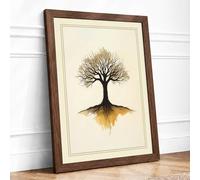 Rooted Tree Botanical Framed Wall Art Print A3 Walnut