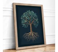 Rooted Tree Botanical Framed Wall Art Print A4 (29.7×21cm) Oak, Wall Decor for Living Room, Bedroom, Office & Home, Ready to Hang, Art Gift