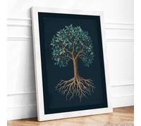 Rooted Tree Botanical Framed Wall Art Print A4 (29.7×21cm) White, Wall Decor for Living Room, Bedroom, Office & Home, Ready to Hang, Art Gift