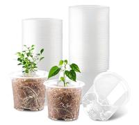 RooTrimmer 100 Pack 4 Inch Clear Plant pots with Drainage Holes, Transparent Nursery Seeding Pots, Flexile Seeds Starter Pots, Seeds Germination (4Inch,100P,Clear)