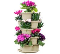 RooTrimmer 5 Tier Tower Stackable Planter, Strawberry Planter, Vertical Gardening Indoor/Outdoor Planters, Herb Planter for Growing Flowers, Vegetables and Succulents (Off-White)