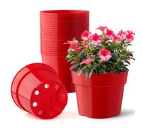 RooTrimmer 6 inch/15cm Top Diameter Plastic Flower Planter Pots 20 Pack Bright Red Color, 20 PCS Water Collecting Trays, Pot Saucers and 20 Soil Block Mesh(Pots+Trays+Mesh)