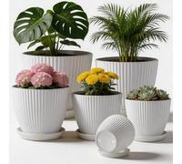 RooTrimmer 7.5/6.5/5.5/4.9/4.2/3.5 Inch Plant Pots with Drainage Holes and Saucer, Plastic Flower Pots for Indoor Plants, Lightweight Planter Pots for Plants, White