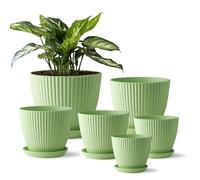 RooTrimmer 7.5/6.5/5.5/4.9/4.2/3.5 inches Flower Pots 6 Pack, Thick Sturdy Plastic Planters, Indoor/Outdoor 6 Sizes Plant Pots with Drainage Holes and Saucers (6 Sizes, Green)