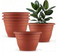 RooTrimmer Plant Pots Set of 5, 10 Inch Round Flower Pots, Thickened Plant Planters with Drainage Holes, Garden Pots for Indoor Outdoor (Pottery Red)