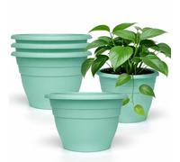 RooTrimmer Plant Pots Set of 5, 10 Inch Round Flower Pots, Thickened Plant Planters with Drainage Holes, Garden Pots for Indoor Outdoor (Sky Blue)