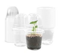 RooTrimmer Transparent Nursery Pots 3.5Inch with Humidity Domes for Seeds Starting, Clear Plastic Plant Pots with Drainage Holes (3.54Inch, 40Pcs,Clear Pots with Lids)