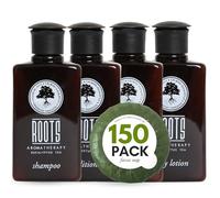 Roots Aromatherapy Eucalyptus Tea Hotel Soaps and Toiletries Amenities Bulk Set, Shampoo & Conditioner, Body Wash, Body Lotion & Bar Soap Travel Size | Pack of 150