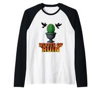 Roots of Ruin Cracked Urn and Cactus Dark Gothic Blackbird Raglan Baseball Tee