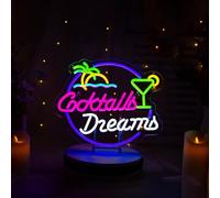 Roouneon Cocktails and Dreams Palm Neon Sign for Wall Decor Neon Signs with Dimmable Switch LED Neon Signs Bedroom Room Home Beer Bar Art Neon Light Sign