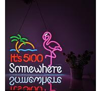 Roouneon Flamingo 5 00 O'clock Somewhere Neon Sign for Wall Décor - Neon Art Signs - LED - Pink - 40x33 cm (16x13 inch) - Acrylic, Silicon - Wall Mount - Contemporary Humorous