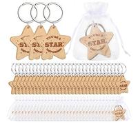 Roowest 100 Pcs Star Keychains Bulk Inspirational Wooden You're a Star Keychains and Organza Bags Back to School Gifts for Students