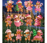 Roowest 12 Pcs 3D Pink Christmas Gingerbread Man Decorations Outdoor, Gingerbread House Yard Stakes Christmas Yard Signs with Stakes Xmas Lawn Signs for Holiday Garden Lawn Patio Pathway Decor Outside