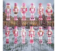 Roowest 12 Pcs Pink Christmas Soldier Figure Traditional Nutcracker Ornaments Christmas Yard Lawn Signs Xmas Outdoor Sign for Xmas Holiday Patio Yard Garden Lawn Pathway Outdoor Decoration