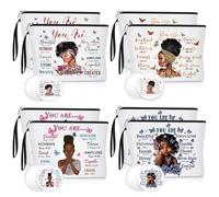 Roowest 20 Pcs Inspirational Gift Bulk 4 Styles Black Women Makeup Bag Inspirational Compact Mirror African American Cosmetic Bag with Zipper Motivational Christian Pocket Mirror for Purse Women