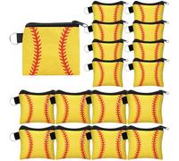 Roowest 20 Pieces Softball/baseball Small Coin Purse Mini Sport Team Gift Bulk Coin Pouch Bag Change Purse Pouch Party Favor Mini Wallet Bag with Zipper for Women Men Team Player Lover, yellow
